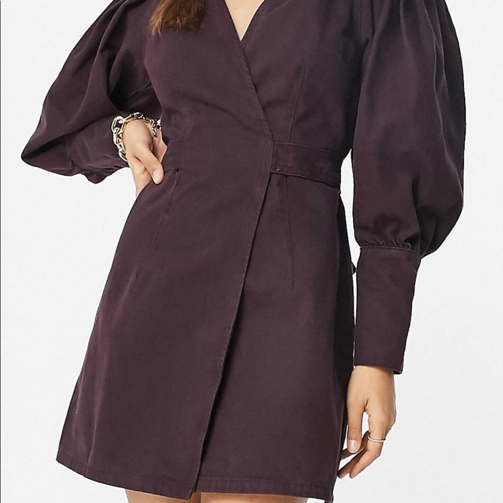 Petite Denim puff sleeve wrap dress